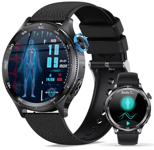 ZKCREATION Smartwatch Herren mit Blutdruck & Herzrhythmus-Trendanalyse,HRV-Visualisierung & Stressmanagement,1,43 AMOLED,70+ Sportmodi, Bluetooth Anrufe,Fitness Uhr für iOS Android