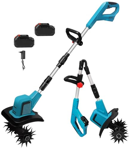 Elettrozappa a Batteria 21V Doppia Batteria – Motozappa a Batteria Coltivatore da Giardino 270 RPM con 4 Denti in Acciaio, Profondità 18 cm, Larghezza 220 mm per Orto e Aiuole