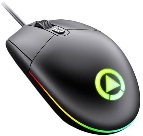 Didiseaon Wired Gaming Mouse USB Optical Mouse Black Abs 3 Gear Dpi | Anti-slip Comfortable Grip, Streamlined Shape with Breathing Light Effect, Office and Gaming Use