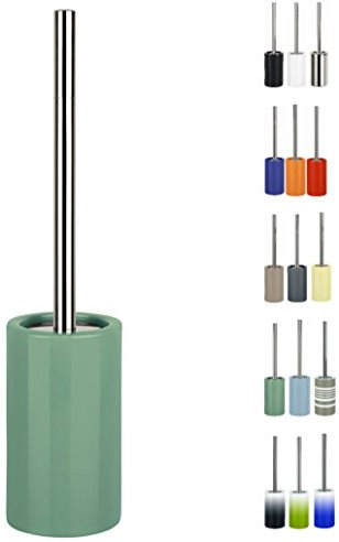 Spirella Brosse WC Porte-Balai Toilette Pot à Balai „Tube“ Ensemble WC à Poser en Céramique et Acier Inoxydable Vert