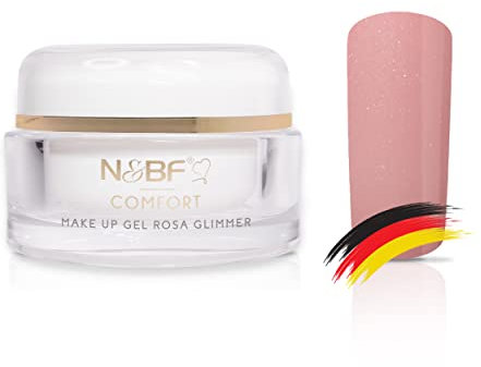 N&BF 15ml Comfort Line Make Up Gel Rosa Glimmer LED+UV | hochwertiges Profi Covergel mittelviskos | Glitter Camouflage Gel für die Modellage von Gelnägeln | Glitzer Nagelgel Made in Germany