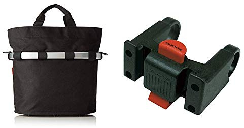 KlickFix Farradtasche Bikebasket Oval S Schwarz 34 x 31 x 17.5 cm & Zubehör Lenkeradapter Verpackt schwarz, one Size