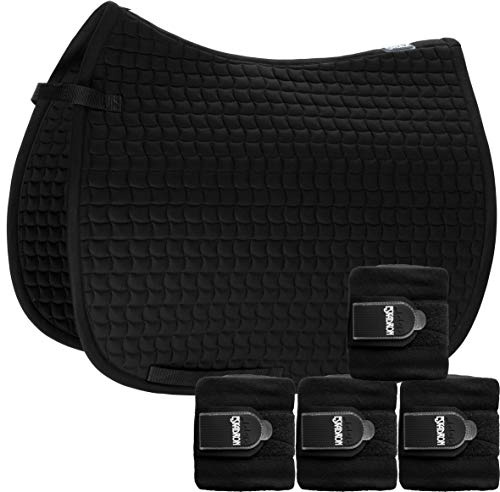 Eskadron Set Basic Cotton Schabracke mit Fleecebandagen in Black, Größe:Dressur (DL)