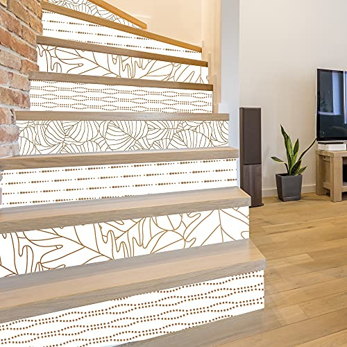 Contremarche PVC 1 mm - Lot de 4 - Dimensions 100 x 15 cm - Visuel LEAF - Contremarches PVC Pour Escaliers avec Doubleface - 4 Bandes