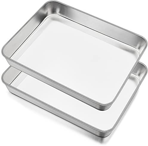 Joyfair Baking Tray Set of 2, Stainless Steel Baking Sheet Pans, Deep Cake Tins/Rectangle Bakeware for Cake Brownie Lasagna Casserole, 31x24x5cm, Heavy Duty, Matte Finish& Dishwasher Safe