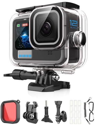 Lammcou Hero 12 wasserdichte Gehäuse, 60M Unterwasser Tauchengehäuse & Rofilter & Trageband & Antibeschlagblatt, Schutzgehäuse kompatibel mit GoPro Hero 9 10 11 12 Zubehör Waterproof Diving Housing