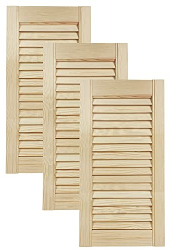 Lamellentüren Holz 3er Pack 294x606 mm | Holztür aus massiver Kiefer mit fühlbarer Struktur | Möbelfronten für kreative Renovierung | Lamellentür für Schrank oder Garderobe | Natur