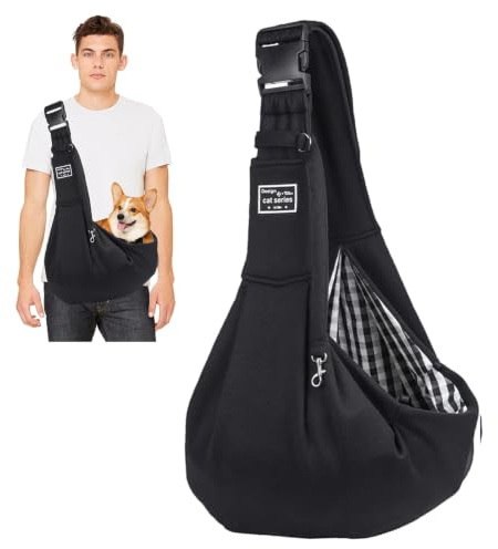 PETCUTE Hundetragetasche Bis 7.5 kg,Verstellbar Sicherer Tragegurt Transporttasche für Hunde mit Fronttasche,Hunde Umhängetasche für Haustiere,für Spaziergänge Aktivitäten im Freien,Schwarz