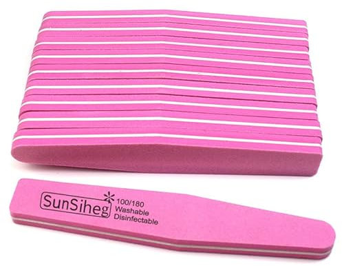 QSLKI 10 Pezzi di Pacchetto (Insieme),Lima Professionale per Unghie, Doppia Faccia Lavabile Smeriglio Manicure Utensili per Chiodo Lucidatura & Messa in Piega (Rosa)