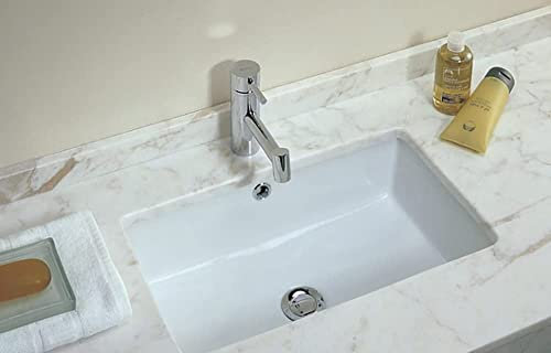 Lavabo Bajo Encimera Rectangular Agres Unisan de Porcelana | con Válvula desagüe | Tamaño Mediano, 548x347x127mm con Rebosadero | Sin Grifo, Blanco. Ideal para Muebles con Fondo 46cm