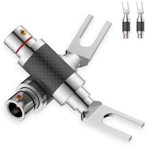 Tertullus 4 Stücke High End Kabelschuhe Gabelstecker Klemmen Verbinder Carbon Gabelweite 8,0 mm Vollmetallgehäuse high-end Steckverbindungen Gabelstecker für Kabel bis 7mm（Kohlefaser-Schale）