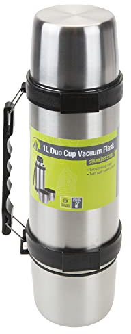 VFM - Vacuum Flask for Hot Drink, Stainless Steel 1 Litre, Two Cups for Sharing Tea Or Coffee, Travel Mug, Soup Flask for Camping and Picnics, Ice Cold Water Bottle, Hot Water Urn