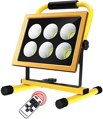 AAOTE Faretto da Lavoro per Esterni Faretto da Cantiere a LED 200W, Faretto da Cantiere a LED Ricaricabile con Telecomando, 4 modalità di Illuminazione, IP65 Impermeabile, per la Pesca in Campeggio