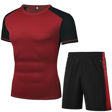 Wayleb Completi Sportivi Uomo Estivi Tuta Sportiva Uomo Tuta da Fitness Maniche Corte Pantaloncini Tuta da Ginnastica Uomo per Jogging Fitness, S-XXL