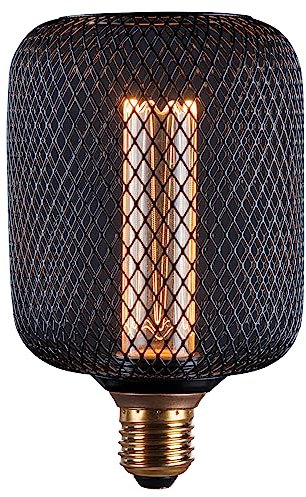 HARPER LIVING LED E27 Metal Cage Lamp, Dimmable Industrial Clamp-On Light 1800K - Table, Ceiling, or Pendant Light Fixture (Cylinder)