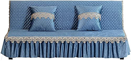 CXYKN Armloser Sofa-Bettbezug mit Rock, Stretch-Futon-Schonbezug, elastischer, vollständig zusammenklappbarer Couch-Sofaschutz, passend für Klappsofas ohne Armlehnen (190 x 140 cm, Saphirblau)
