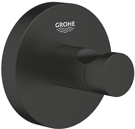 GROHE Start QuickFix Robe Hook (Metal, Concealed Fastening, Including Screws and Dowels, Extra Easy to Fit QuickGlue), Size 45 mm, Matt Black, 411732430