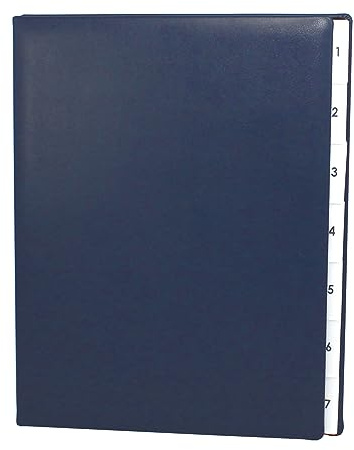 Pultordner mit Register 1-7 aus glattem Vollrindleder in Blau, passend für DIN A4, Softcover mit dehnbarem Rücken, Prägung auf Anfrage