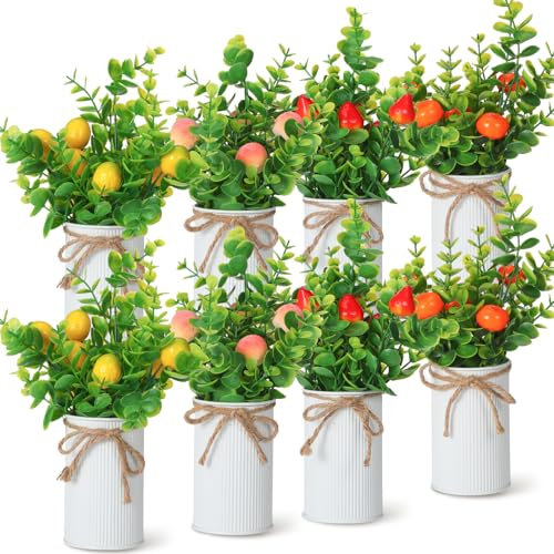 Dandat 8 Pieces Fake Fruit and Mason Jar Table Centerpiece Artificial Farmhouse Centerpiece Decoration Artificial Plant Leaves with Fruit Kitchen Decor and Accessories for Spring Summer Farmhouse