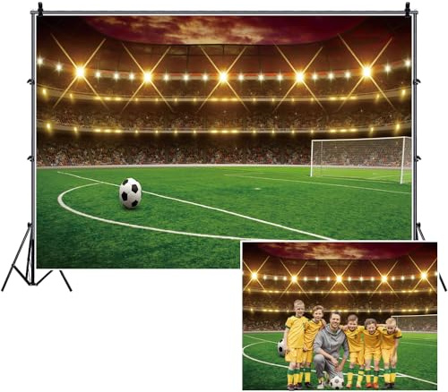 SDOTPMT 5x3ft Football Stadium Polyester Backdrop Sports Game Party Sports Birthday Party Background Green Glass Football Field Spotlight Lights Children Adult Sports Club Photo Studio Props