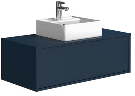 Vente-unique-Mobile per bagno sospeso con lavabo singolo 94 cm Blu notte - TEANA II