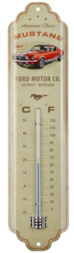Nostalgic-Art Retro Thermometer, 7 x 28 cm, Ford Mustang – GT 1967 Red – Geschenk-Idee für Ford-Zubehör Fans, Original Lizenzprodukt (OLP), aus Metall, Vintage Design | Original Ford Lizenzprodukt (OLP), analoges Innenthermometer, Vintage Design, Geschenk-Idee für Ford-Fans