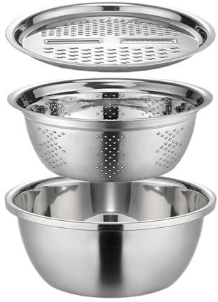 Passoire À Egoutter en Acier Inoxydable Passoire avec Bol INOX Bassin Multifonctionnel Acier Inoxydable Passoires À Pâtes Passoire De Cuisine Passoire 3 en 1 avec Passoire Et Bol Mélangeur