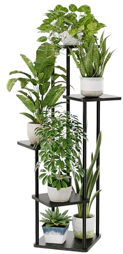Bamworld Soporte para Plantas de 5 Niveles Estante de Metal para Flores para Múltiples Plantas Soportes Altos de Esquina para Patio, Jardín, Sala de Estar, Balcón y Dormitorio