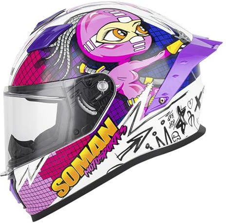 ZXJDP Integralhelm mit DOT/ECE-Zulassung, Leichter Unisex Motorradhelm Vollvisierhelm mit Heckflügel Cooler Jethelm Roller-Helm Scooter-Helm Moped Helm für Männer Frauen,Purple pink,S