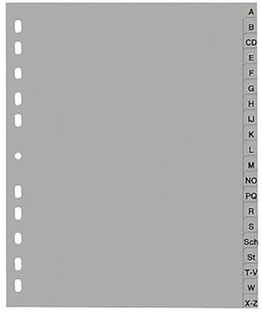 Papiertiger Register PP A-Z DIN A4, geprägte Taben, 20tlg., aus PP, volldeckend, 20 Blatt, grau. (A-Z A4, 5er Pack)