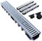 Durabern Entwässerungsrinne Set - 98 mm Ablaufrinne aus verzinktem Stahl, PKW-befahrbar, für Garten, Hof & Terrasse, inkl. 2 Ablaufstutzen (DN 110, DN 50) (3 m)
