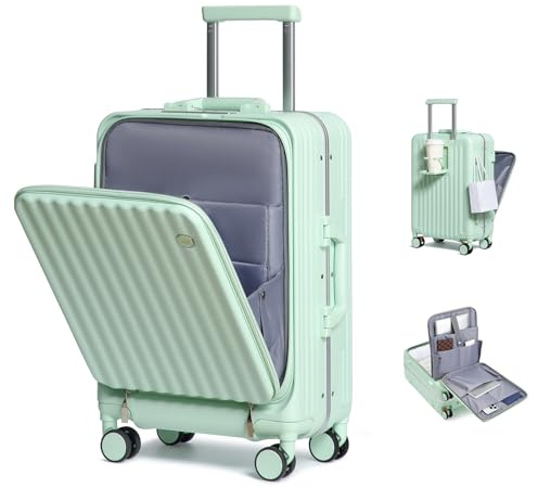 Sea choice Handgepäck Koffer Hartschalen-Reisekoffer aus PC mit Front Laptopfach Rollkoffer USB-Anschluss mit 8 Spinner Rädern TSA Schloss und Getränkehalter