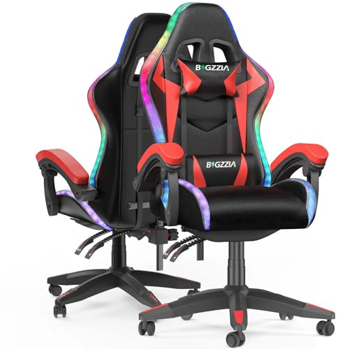 Racingreat RGB Gaming Chair with Led Lights(With RGB, Red) | Height Adjustable,Reclining,Headrest,Lumbar Support,Armrests,360°-Swivel