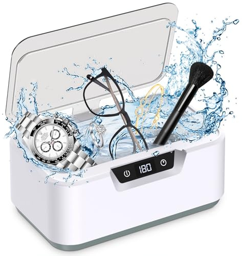 Klivvio Ultrasonic Jewelry Cleaner, 48Khz Professional Portable Ultrasonic Cleaner with Digital Timer for Eyeglasses, Ring, Watch Strap, Retainer, Dentures, Coins, Razor