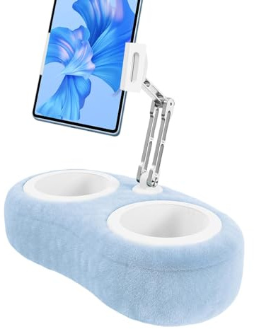 Tablet Pillow Stand - Creative Lazy Pillow, Phone Tablet Holder, Snack Bowl Feature | Cozy Stand For Bed Use, Fits 4.7 to 13 Inch Devices, Ideal For Watching Videos, Streaming Media (Blue Colors)