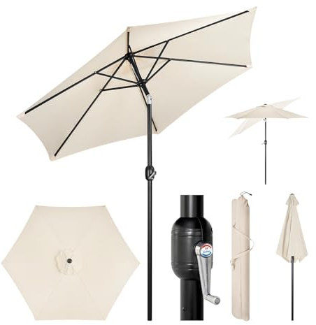 WOLTU Parasol de Jardin, 270cm, Parasol Inclinable avec Manivelle, Hexagonal, pour Jardin/Balcon/Terrasse/Plage/Marché, Tissu Anti-UV 180g/m², Beige
