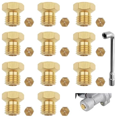 Gicleurs Gaz Butane Universel, 11 pièces, Gicleur Butane pour Gazinière, Cuisinière et Plaque de Cuisson, Injecteur de Gaz Gicleur Bouteille Kit de Conversion, Bouteille Gicleur Brûleur, cuivre