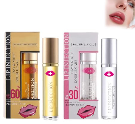 Eazerom 10 2PCS Lip Plumper,Lucidalabbra Trasparente Lip Gloss con Acido Ialuronico,Lip Plumper Volumizzante Labbra Effetto,Olio Rimpolpante per Labbra,Trattamento Lip Filler Volume