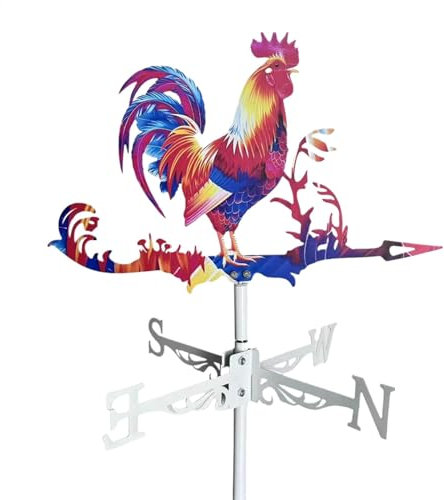 Segnavento a di gallo, indicatore di direzione del, in metallo, decorativo, per casa, giardino, patio, 65 x 36 cm, colorato