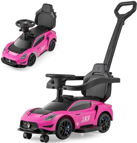 SOARS Mazerati Coche Antideslizante con Barra Deslizante extraíble, reposapiés, Barra de protección, Espacio de Almacenamiento, claxon, Coche de Juguete para niños a Partir de 1 año (Rosa)