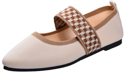 Harssidanzar Tvättbara slip-on-ballerinor med spetsig tå, bekväma Mary Jane, RL002EU, Beige, 39 EU