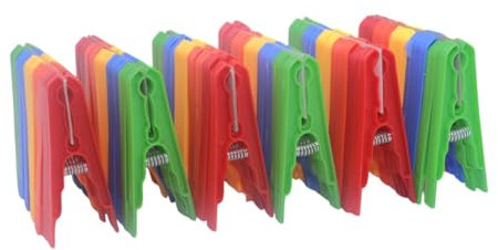 DISTRIBUX Pack de 60 Pinzas de plástico para la Ropa en 5 Colores Amarillo,Naranja,Verde, Azul y roja con Muelle metálico Inoxidable