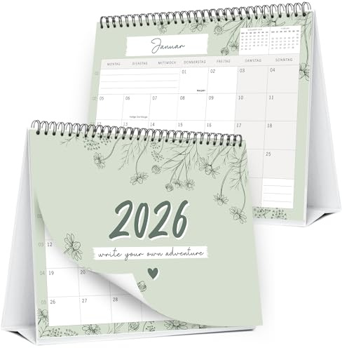 Tischkalender 2026 Monatskalender, Kalender 2026 zum Hinstellen, Monatskalender, Schreibtischkalender, Fest- und Feiertagen und Notizfeld, für Büro oder Zuhause