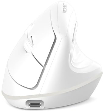 TECKNET Ratón Inalámbrico Ergonómico, Vertical Inalámbrico Recargable, Bluetooth+ 2,4 GHz, Ratón Silencioso, 4800 dpi Ajustables, 6 Botones, RGB, Compatible con PC/Windows/Mac