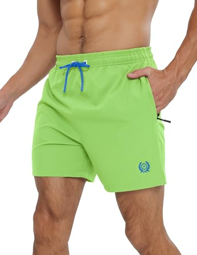 APTRO Mens Swim Shorts Quick-Dry Mesh Lining Summer Beach Shorts 4-Way Stretch Swim Trunks with Zipper Pockets Green M
