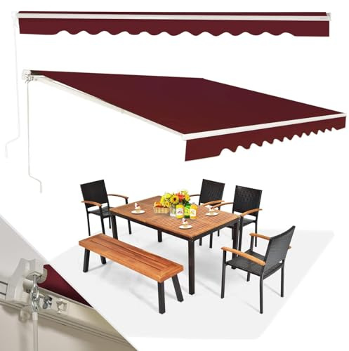 RELAX4LIFE Tenda da Esterno a Bracci Estensibili con Telaio in Alluminio, Tettuccio Resistente al Sole e Impermeabile，Manovella Manuale, Angolazione Regolabile (400 x 250 cm,ROSSO)