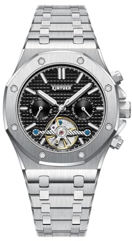 HFWXYSA Herren-Automatikuhr, selbstaufziehend, Skelett, mechanische Uhren für Herren, Tourbillon, keine Batterie, luxuriöse Edelstahl-Armbanduhr mit Datum