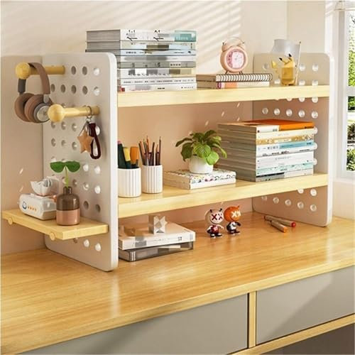 Schreibtisch-Organizer aus Holz mit Haken, Mehrzweck-Bücherregal, Display für Zuhause, Büro, 40 x 15 x 36 cm, Aufbewahrungslösungen aus Holz, stilvolles Schreibtischzubehör