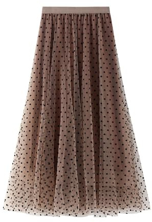 Gonna Donna a Pois in Tulle Plissettato, Gonne A-Linea Vita Alta Elastica, Gonna Midi Lunga Casual e Trendy