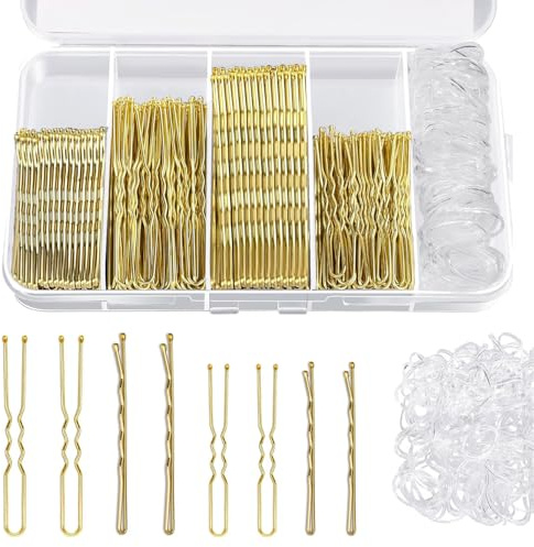 Xynovate Haarnadeln Bobby Pins Set(5-7cm), Metal Haarklammern Damen Hair | Kinderhaarspangen, French U-Haarklammern, Haargummis in Einer Aufbewahrungsbox(Gold)